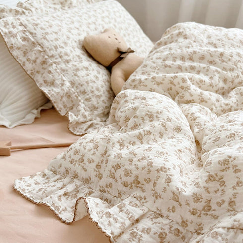 Pillowcase,1 Piece,14"x20" BuLuTu Cotton Muslin Kids Toddler Pillowcase with Cute Camellia Flowers Super Soft Travel