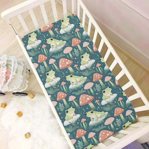 CHSIN 21216810 Fitted Crib Sheets Cute Frogs Mushroom Baby Crib Sheets for Boy & Girl Toddler Mattress Sheets