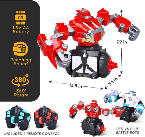 2-Pack 360 Playset Top Race Remote Control Fighting Toy Red & Blue RC Robots with Lights, Sounds & Rotation Interactive