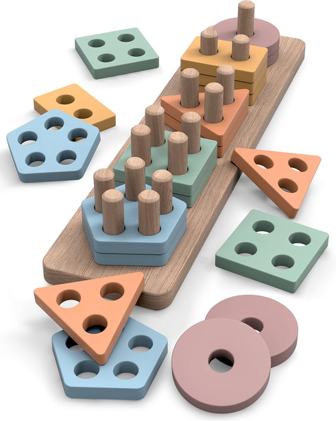 GOPO TOYS Montessori Toys for 18+ Months | Wooden Sorting and Stacking Toys for Toddlers