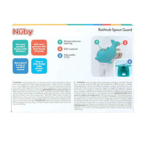 Nuby Bathtub Safety Spout Guard, Compatible with Most Standard Faucets, Bath Toys - Dolphin