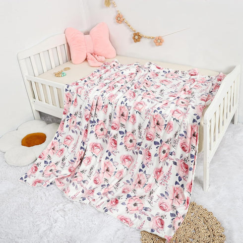 50 60 Inches Baby Blanket for Girls, Super Soft Double Layer Mink Blankets with Dotted Backing, Floral Newborn Nursery
