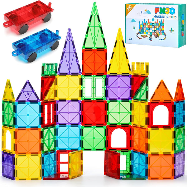 FNJO Magnetic Tiles, 100PCS Building Blocks, STEM Magnets Building Toy Set, Preschool