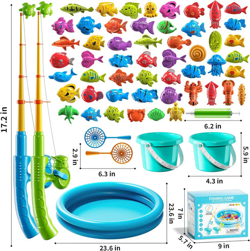 Xelabrion 60 3 4 5 Pcs Magnetic Fishing Pool Toys Game for Kids Toddlers, Fishing Water Table Bathtub Toy