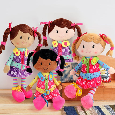 Snuggle Stuffs 15" 2 Sugar Snap Plush Learn to Dress Doll for Toddlers - - Gifts for Year Old Girls