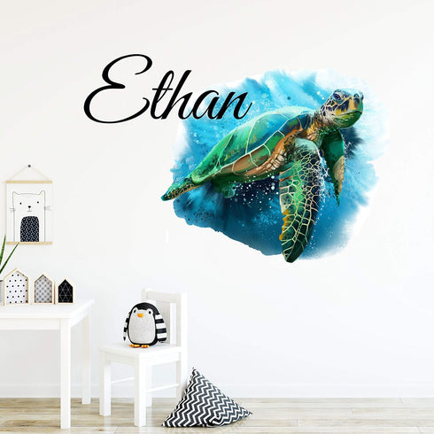 Boys Nursery Sea Turtle Printed Custom Name Personalized Vinyl Wall Decal Wall