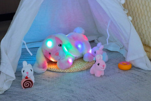 Playset Mommy 3 Tummy 12'' Hopearl LED Musical Stuffed Bunny Light up Singing Plush Toy Rabbit with Baby Bunnies in her