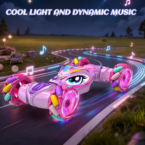 ZHYLLO 6-8-12, 2.4Ghz 4WD 6 7 8 9 10 11 12+ Unicorn Remote Control Car for Girls Age Pink RC Gesture Sensing Stunt