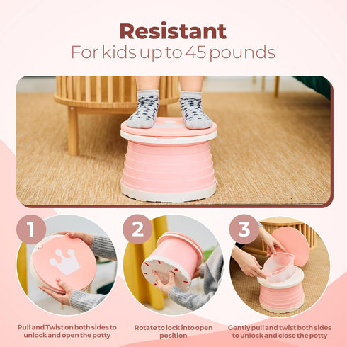 Portable Toddler Travel Potty with Silicone Insert Foldable Potty Chair for Car & Road Trips, Spill-Resistant Training