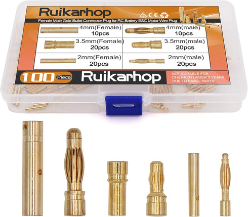 100PCS 2mm 3.5mm 4mm Female Male Gold Banana Bullet Connector Plug for RC Battery ESC Motor Wire