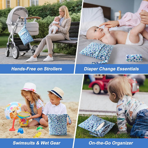Waterproof Wetbag, Wet Bags for Baby Cloth Diapers and Soiled Clothes, Reusable Wet Bag for Swimsuit and Towels