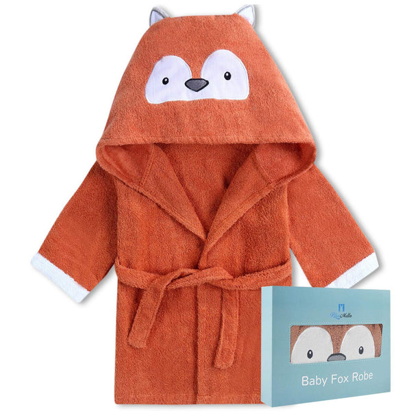 BlueMello Ultra-Soft Baby Fox Bathrobe, Hooded Robe for Toddlers 0-6 Months, Ideal Infant Boy & Girl Gift
