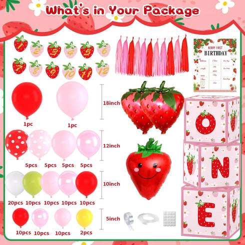 Fantspati 1st Berry First Birthday Decor Strawberry Birthday Decorations for Girls, Sweet One Birthdays Party
