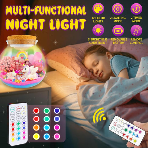 7july Ages5 6 7 8 9 10 Unicorn Terrarium Crafts Kit for Kids-LED Night Light Up & Remote Unicorn Birthday Gifts Toys