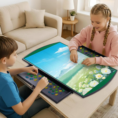 1500 2 25"x34" 360 Pieces Rotating Puzzle Board with Drawers and Protective Cover, Aluminum Alloy Jigsaw Puzzle Table
