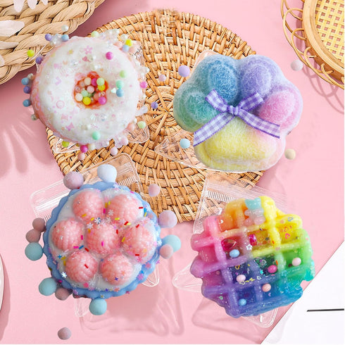 YALARY 4 Pack Cake Soft Squishy - Squishies, Squeeze, Perfect for Stress Relief - Sensory, Fidget Play Food Squishy