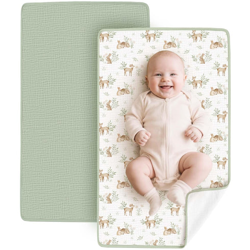 Konssy 2 Pack Waterproof Muslin Cotton Portable Changing Pad 30"x 17", Soft