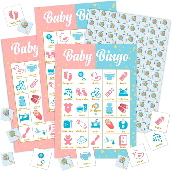 Gender Reveal Bingo Card Set - 24 Players, Neutral Party Activities for Pregnancy Announcement
