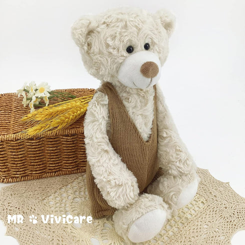 MR VIVICARE 13.5" Cream Beige Bear Stuffed Animal - Knitted Dressed Plush Teddy Bear for Kids and Newborns - Great