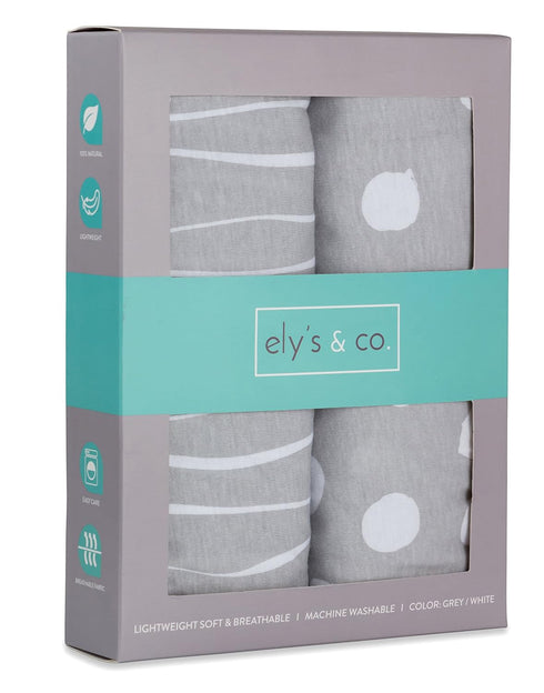 Changing Pad Cover Set - Cradle Sheet 2 Pack, 100% Jersey Cotton Grey Abstract Stripes and Dots by Ely's & Co