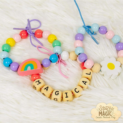 Story Magic Wooden ABC Bead Kit, 350+ Wooden Beads & Charms for Jewelry Making, Great for Kids Arts & Crafts