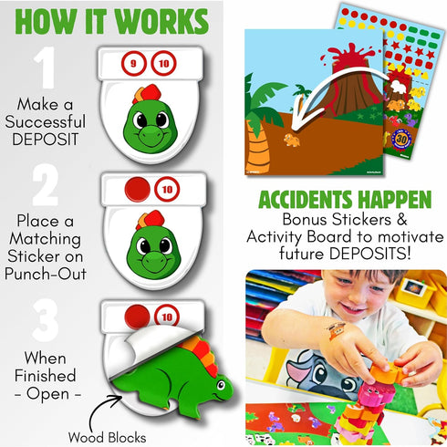 14PC 18M+ LIL ADVENTS Potty Training Reward System - Wooden Stacking Blocks with Dinosaur Themed, Montessori Behavior