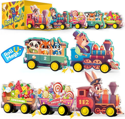 Oriate Rolling Magnet Train Set for Magnetic Tiles, 5pcs Magnet Tiles Toy