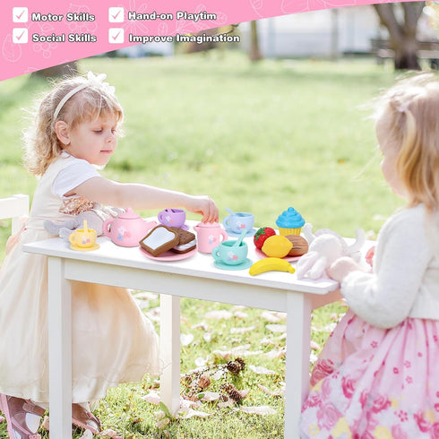 Set 27PCS Set 3 4 5 6 Silicone Tea Party for Little Girls,PRE-WORLD Toys Toddler Tea with Play Food Dessert