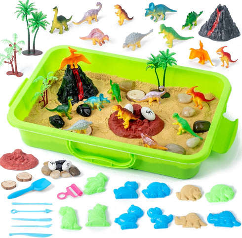 sikmcle Dinosaur Sensory Bin Toy for Kids Dinosaur Toys and Play Sand Kit