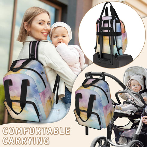 Shoblo Backpack Color Tie Dye Diaper Bag for Travel, Waterproof Diaper Bag with Insulated Bottle Pockets & USB Port