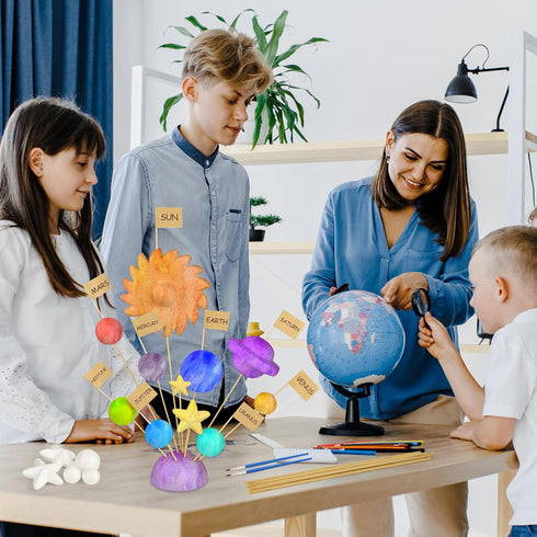 100 Pieces Solar System Model Foam Ball Kit, Includes Polystyrene Balls, Toothpick Flags, and Brushes