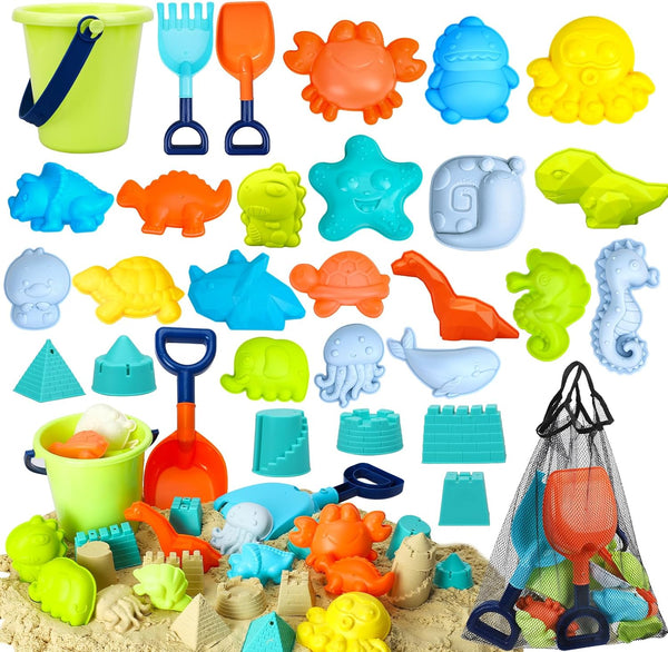TOY Life 29 Pcs Dinosaur Beach Toys Sand Toys Toddlers with Castle