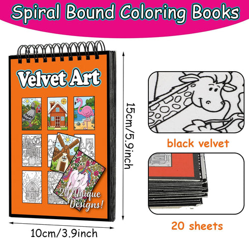 Jetec 4 Pcs Velvet Art Coloring Books Spiral Bound Posters Felt Pages for Kids, After School, Travel, Group Activities