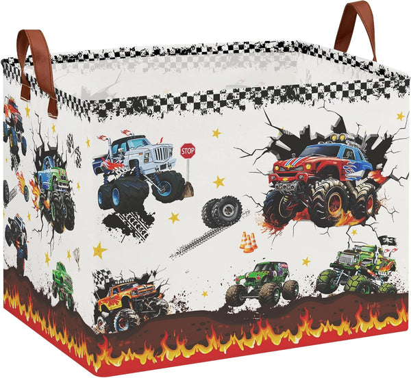Monster Trucks Storage Basket,Collapsible Car Room Decor for Boys ,Waterproof Kids Laundry