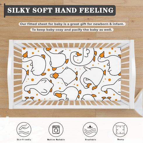 Winpema 28"x52" Cartoon Goose Fitted Crib Sheet White Goose Baby Crib Sheet Fit Standard Crib and Toddler Mattress,Crib