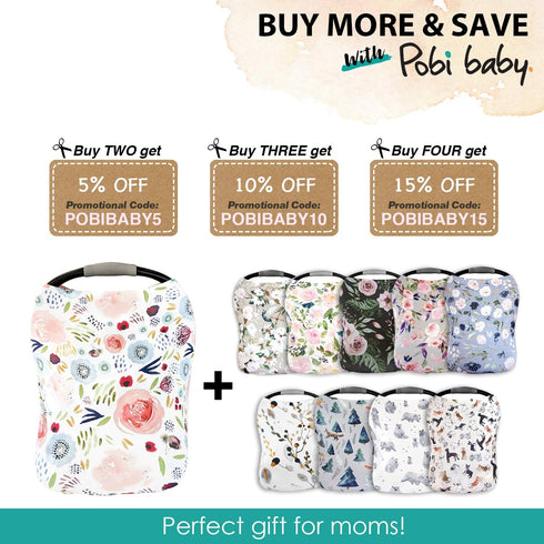 Floral Pattern Car Seat Cover and Nursing Cover - Soft and Stretchy