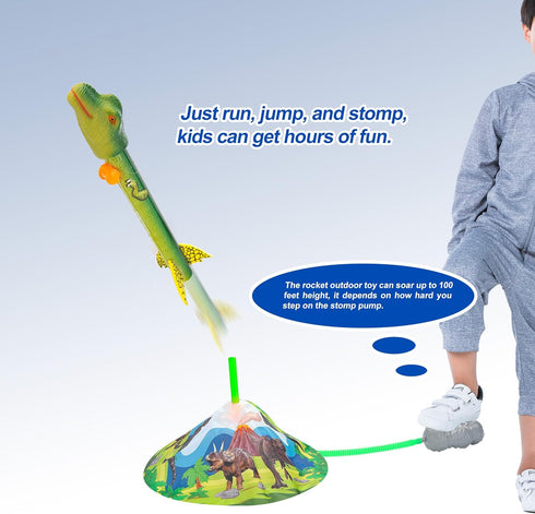 PowerTRC Dinosaur Toy Rocket Blasters | Launch Up to 100 ft | 4 Colorful Dino Foam Head Rockets for Kids Ages 3-10+