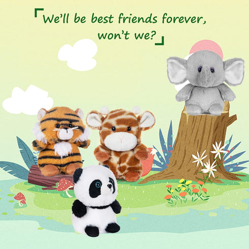 My OLi 5" Forest Animal Plush Set - Bundle of Panda, Elephant, Giraffe & Tiger for Kids & Babies (Pack of 4)