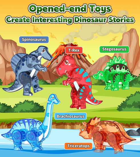 3-5 4-8 8-12 5-7 Magnetic Tiles Dinosaurs Magnet Building Blocks Toys for Kids Ages Creative Animals Educational Stack