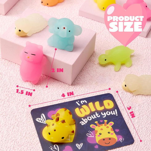 36 Packs 9 JOYIN Valentines Day Gift Cards with Glow in Dark Mochi Squishy Toys, Designs Stress Relief Fidget Toys