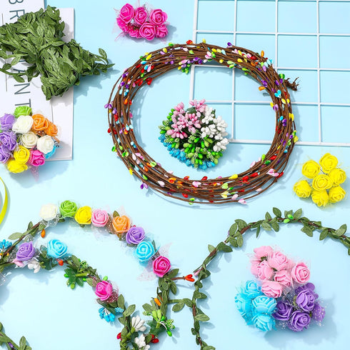 Syhood 168 Pcs Rose Style Crowns Making Kit for Flower Crown Wreath Headbands, Bracelets, and Hair Accessories