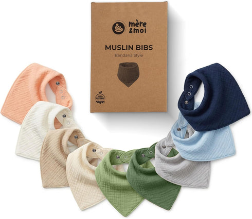 100% Mre & Moi Muslin Baby Bandana Bibs Cotton, Soft & Absorbent Drool & Teething Bibs