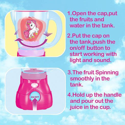 Toy Chef Play Kitchen Appliances Premium Pretend Blender for Kids Unicorn-Theme Pink Toddler Kitchen Accessories Cool