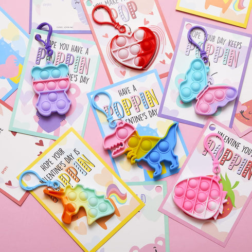 30 Packs JOYIN Valentine's Day Gift Cards with Pop Fidget Keychain Toys, Stress Anxiety Relief Fidget Toys with Cards