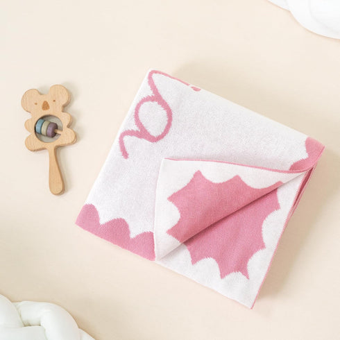 Personalized Name Knit Baby Blanket Custom Woven Bow Design Soft Minimal Comfort Throw for Newborn Infant Toddler