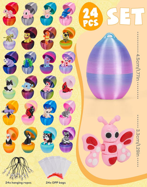 YILCER 3D 3D Set Mini Printed Animals with Eggs Flexible Articulated Fidget Wigglitz Toys Animals Figurines Cute Pocket