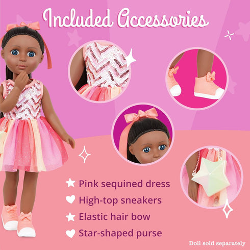 Glitter Girls 14-Inch Doll Clothes, Sequined Party Dress with Pink High-Tops & Star Purse