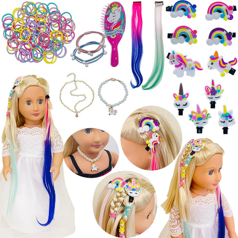 18 inch Doll Hair Accessories - American OG Girl Doll Hair Brush, Rainbow Unicorn Kit, Styling Head for Girls Gifts