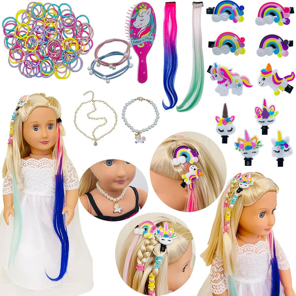 18 inch Doll Hair Accessories - American OG Girl Doll Hair Brush, Rainbow Unicorn Kit, Styling Head for Girls Gifts