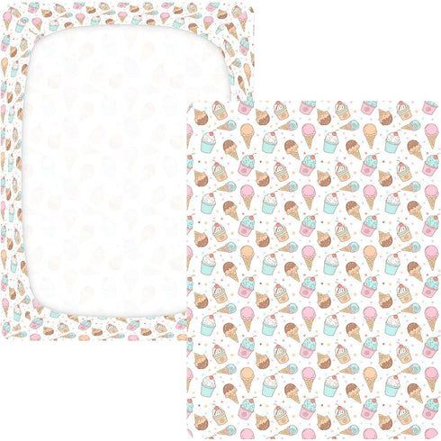 Jynexis White-3 52x28 Ice Cream Print Baby Crib Sheets, Cotton Fitted Crib Sheet, Soft Breathable, Fits Standard
